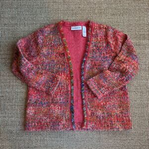 Vintage Elisabeth Liz Claiborne Boucle/Tweed Cardigan 1X Coral Open Front 90s